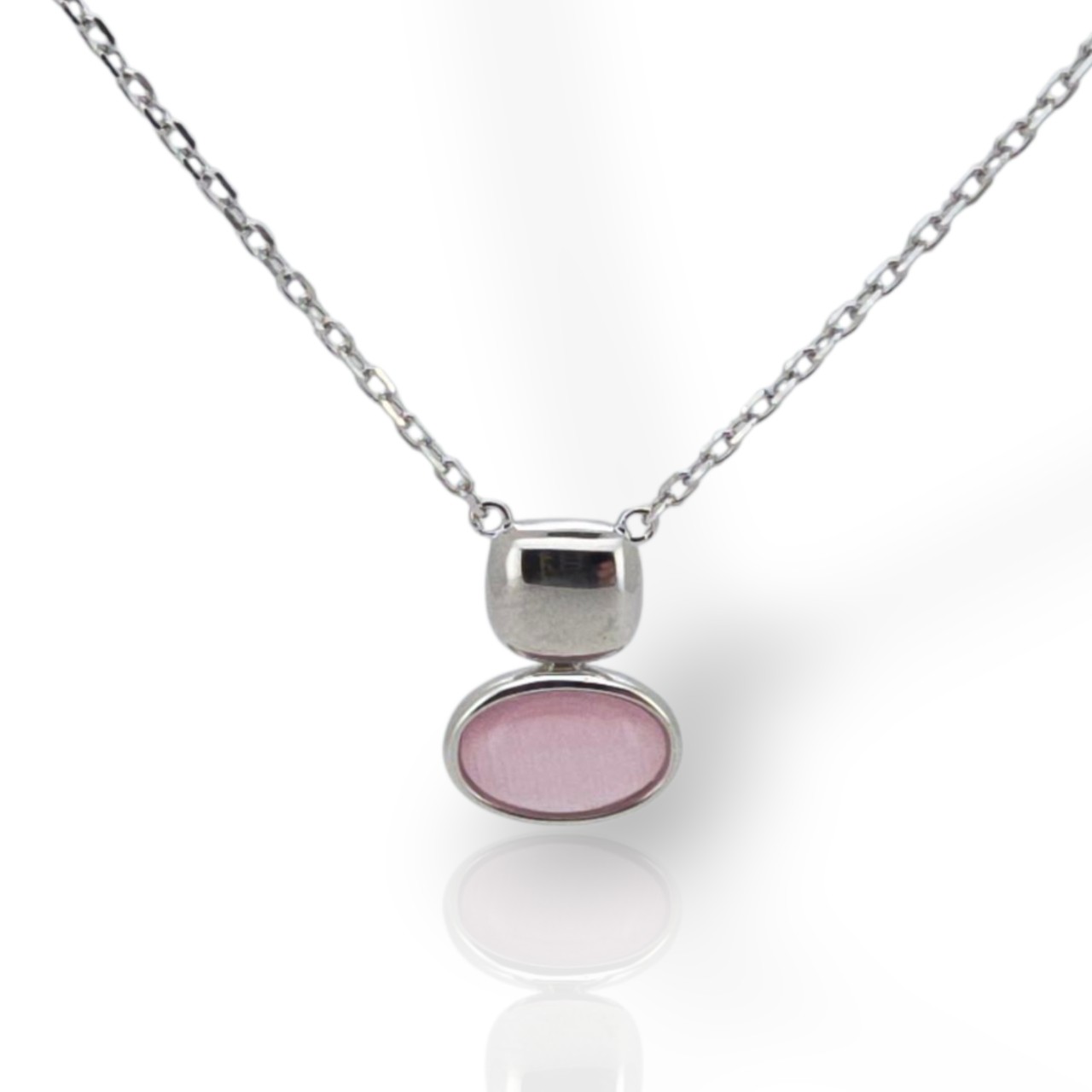 Kολιέ ασημένιο 925° επιπλατινωμένο με συνθετικό μάτι της γάτας (code FC012670)