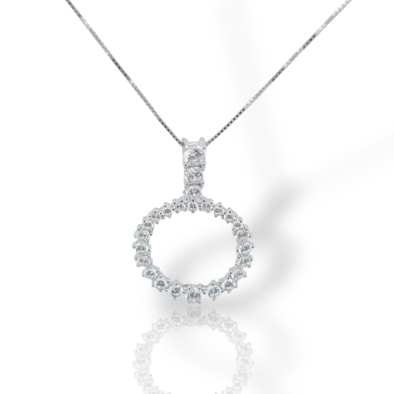 Κολιέ  απο επιπλατινωμένο ασήμι 925° & λευκά ζιργκόν (code SHK001581)