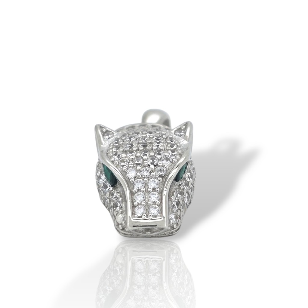 Collana con Pendente Panther in Argento Placcato con Occhio in Smeraldo Sintetico (code FC001738)