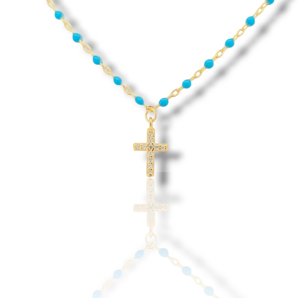 Gold plated rosary 925 with synthetic turquoise stones (code FC005909)