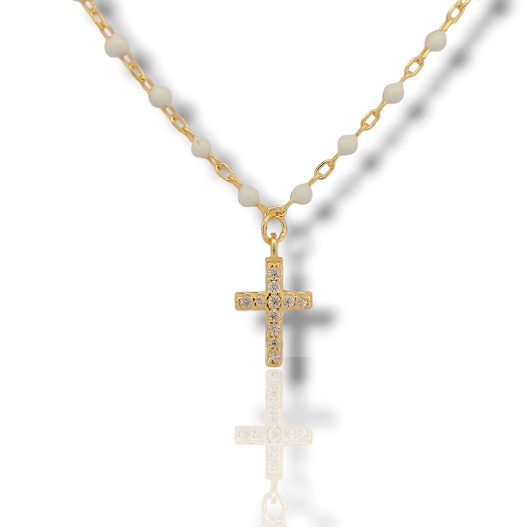 Gold plated rosary 925 with synthetic white stones (code FC005910)