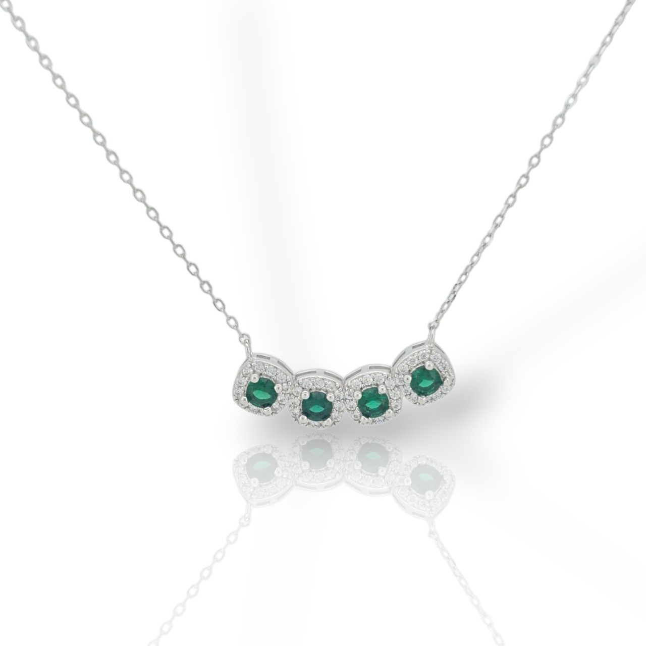 Girocollo in argento 925° rodiato con zirconi cubici con smeraldo sintetico (code FC009986)