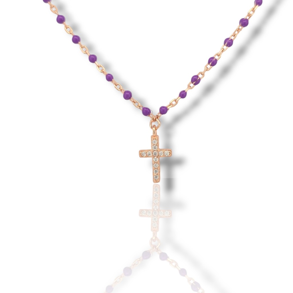 Rose Gold plated rosary 925 with synthetic purple stones (code FC010010)