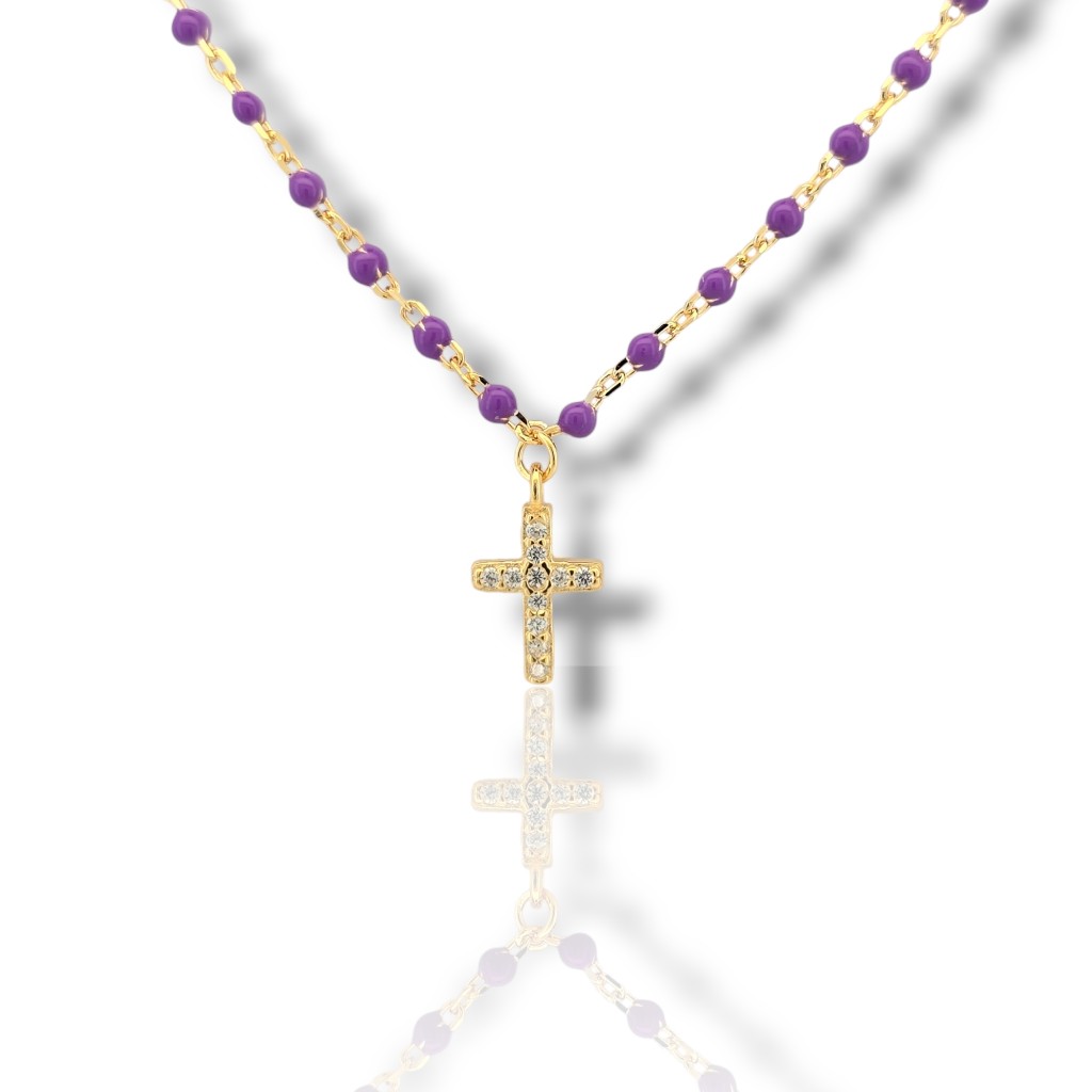 Gold plated rosary 925 with synthetic purple stones (code FC010011)