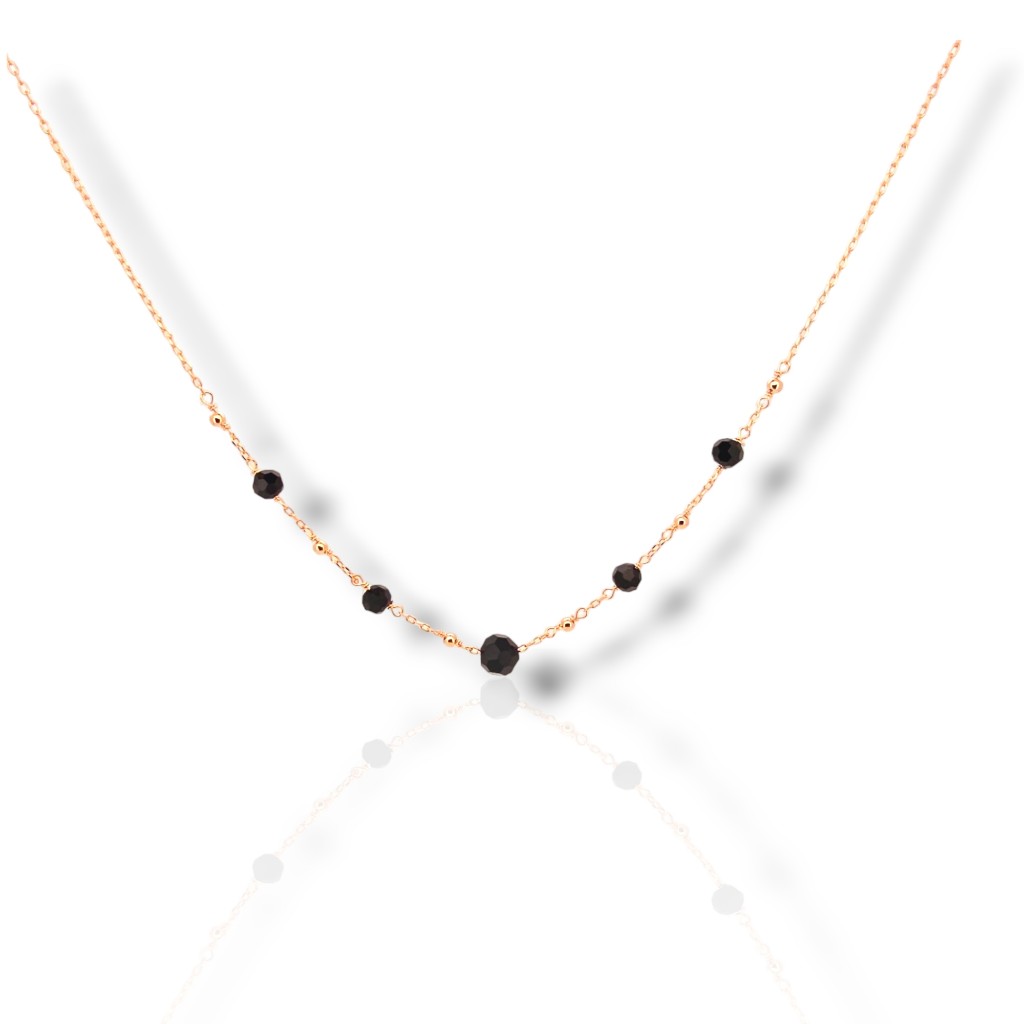Silver rosary rose-gold colored with synthetic black stones (code FC010510)