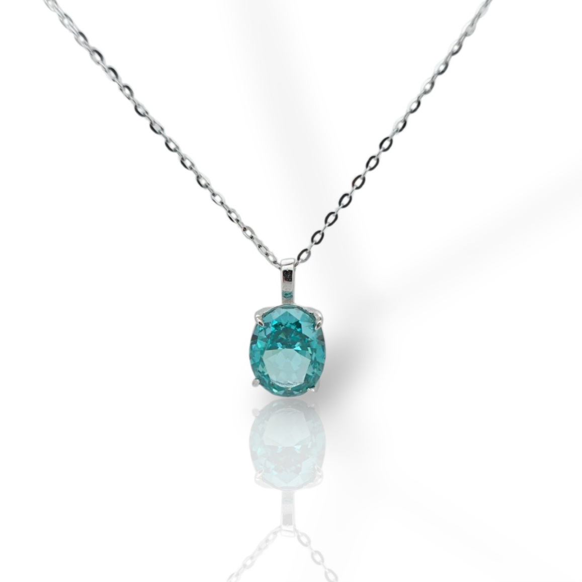 Kολιέ ασημένιο  925° επιπλατινωμένο με συνθετικό Σμαράγδι (code FC011898)