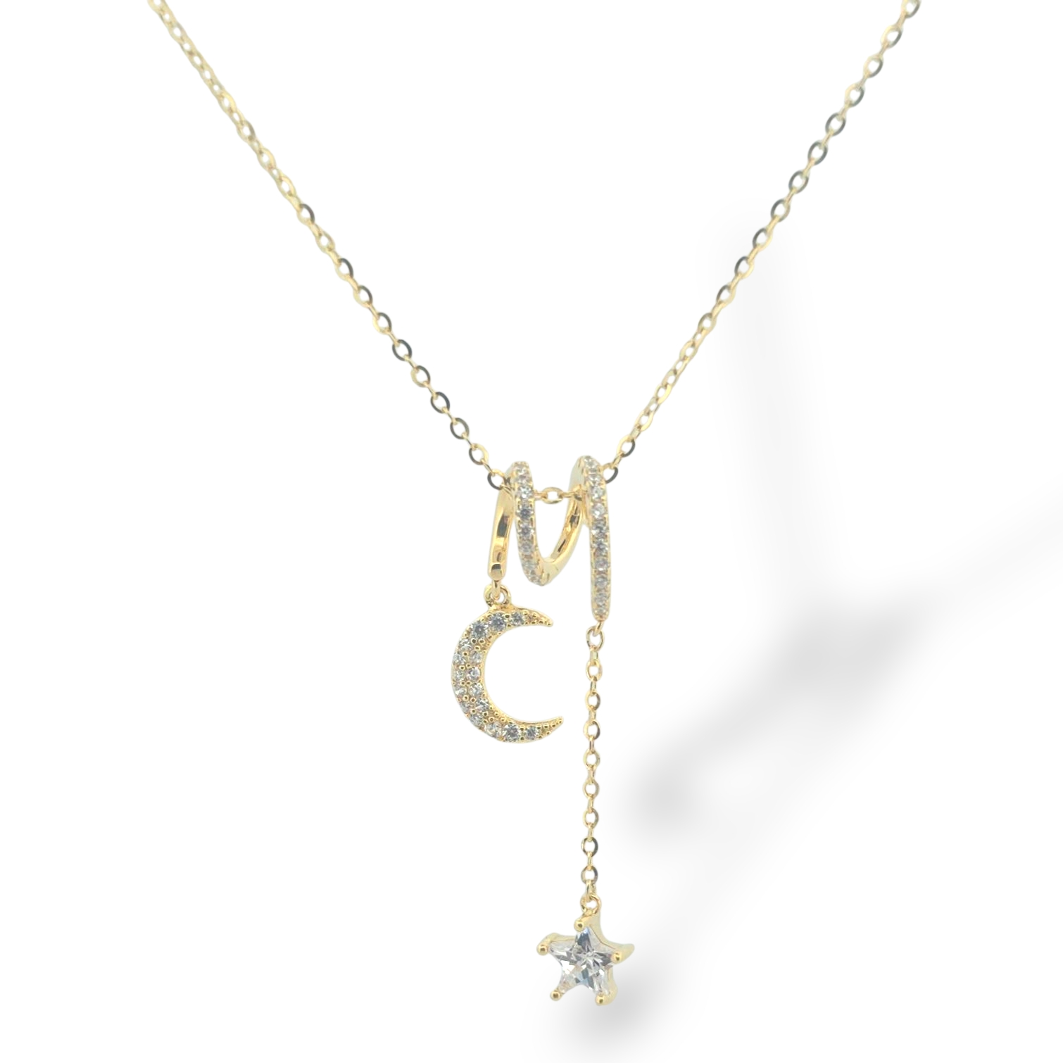 Ασημένιο Επιχρυσωμένο Κολιέ με Κρεμαστό Αστεράκι και Φεγγάρι(code FCM002818)