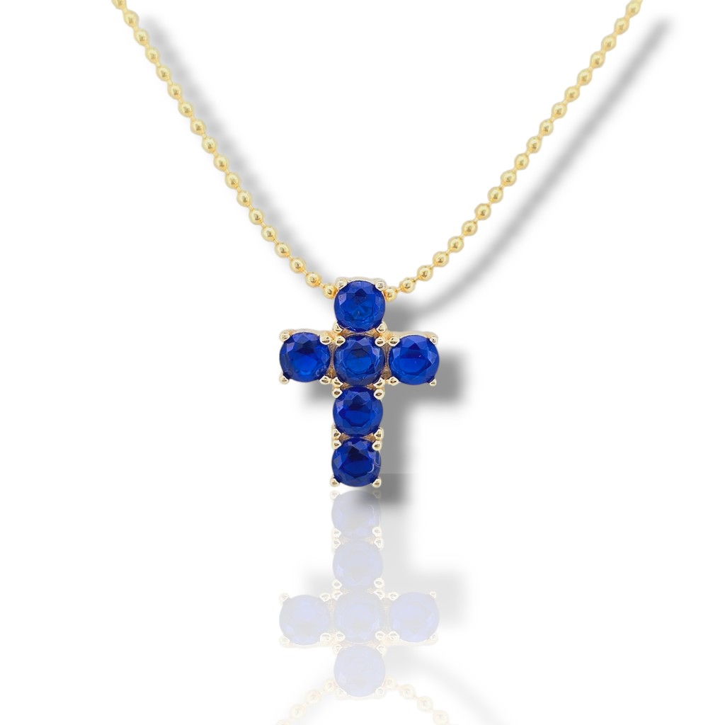 Croce in argento 925º placcato oro con pietre sintetiche blu (code FCM 2764)