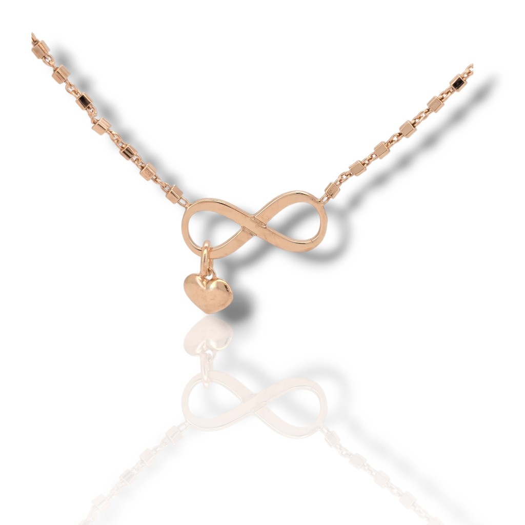 Rose gold silver infinity necklace with a tiny heart (code SHK905128R)