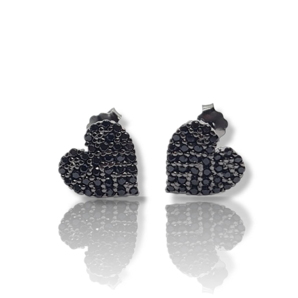 Orecchini Cuori in argento 925° rodiato nero, con zirconi cubici neri