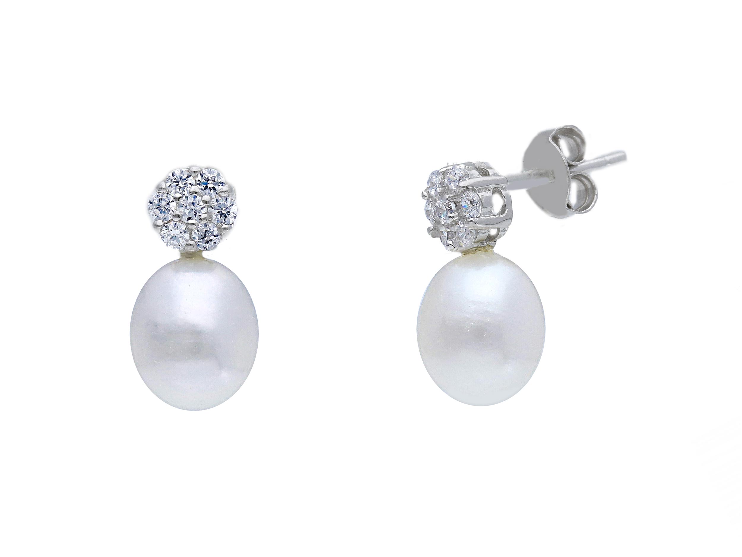 Οrecchini  in argento 925° rodiato con Perla (code S231001)