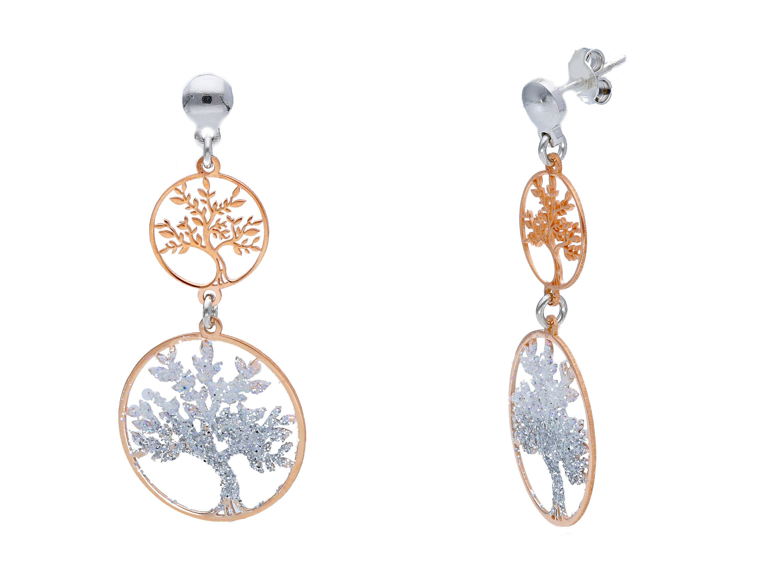 Orecchini Albero della vita in argento 925° rodiato e dorado oro Rosa (code  S231984)