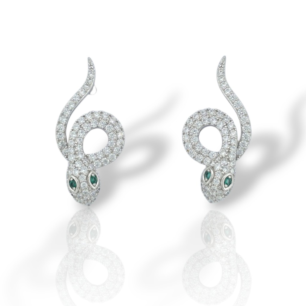 Platinum plated silver 925º earrings in a shape of a snake (code FCM2780)