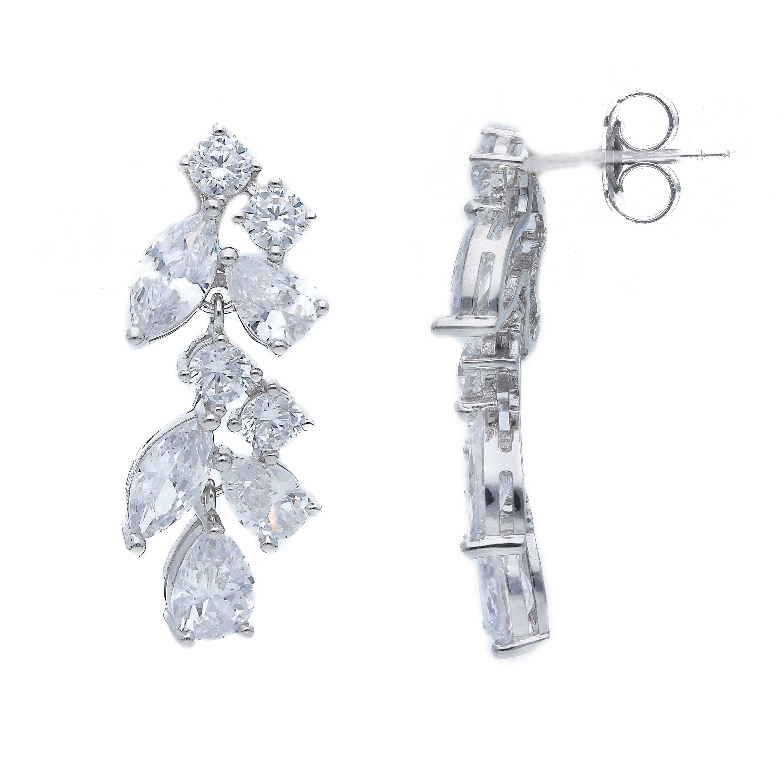 Eleganti Orecchini Pendenti in Argento 925 con Composizione Multiforme di Zirconi (code S282632)