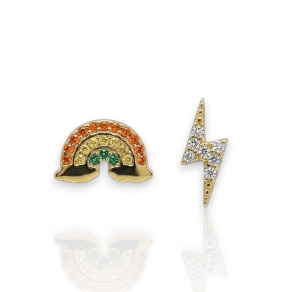 Orecchini Fulmine e Arcobaleno in argento 925° dorato