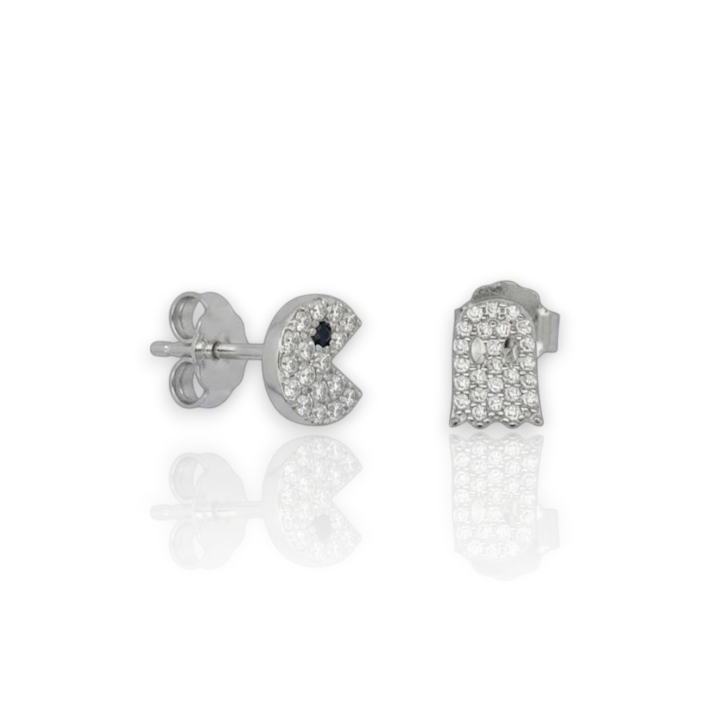 Orecchini PACMAN in argento 925° rodiato 