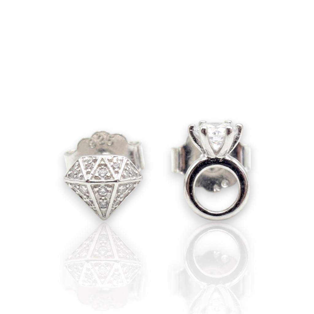 Orecchini Anello & Diamante in argento 925° rodiato