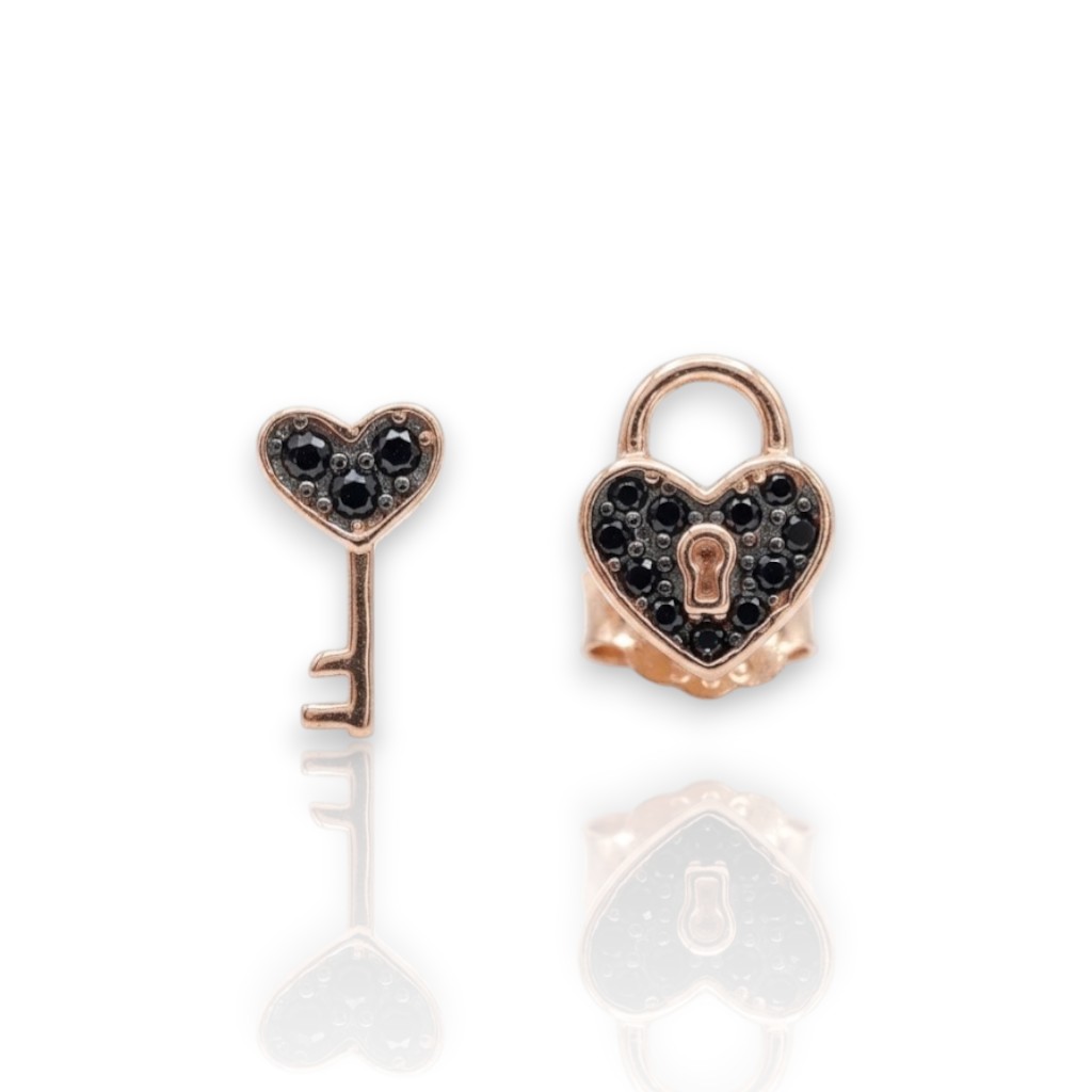 Orecchini cuore & chiave in argento 925° dorato