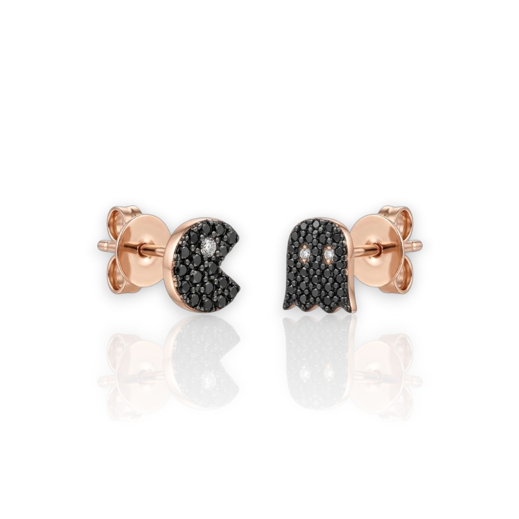 Orecchini PACMAN in argento 925° dorato con zirconi cubici