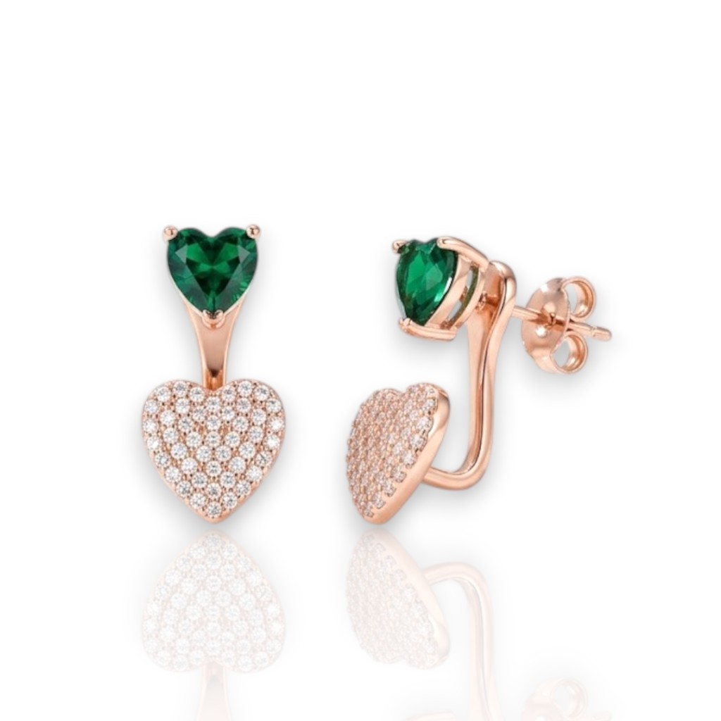 Rose gold plated silver 925º drop earrings with hearts (code FC006900)