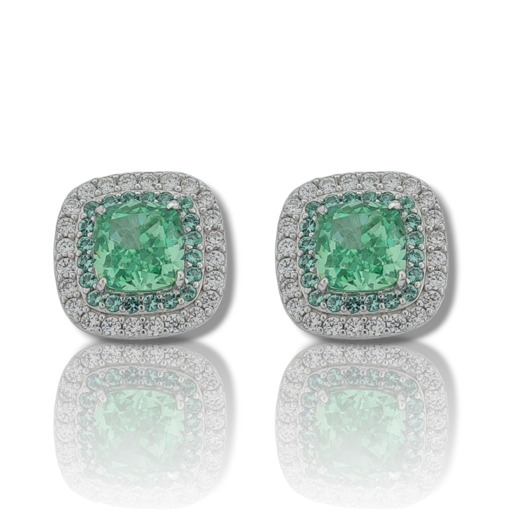 Orecchini in argento 925° rodiato con zirconi cubici e smeraldi sinthetici (code FC007877)