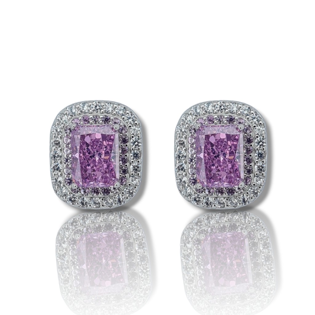 Orecchini in argento 925° rodiato con zirconi cubici con pietra sintetica fucsia (code FC007884)