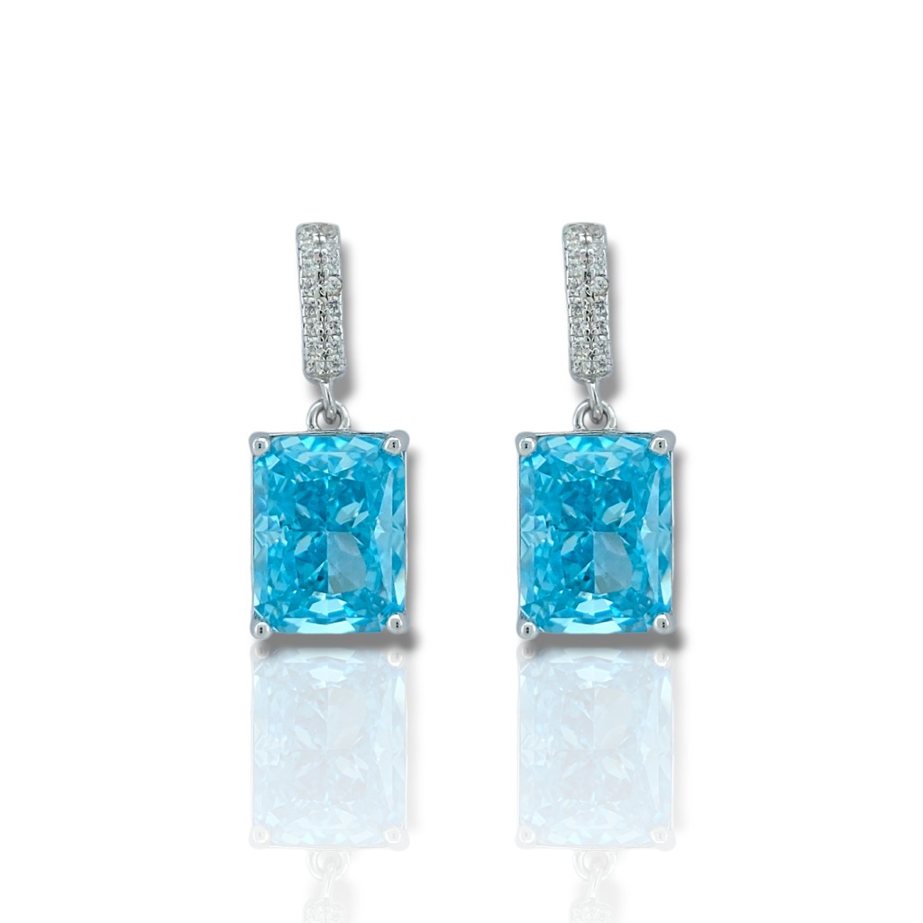Orecchini in argento 925° rodiato con zirconi cubici e topazio blu suntetico (code FC011564)