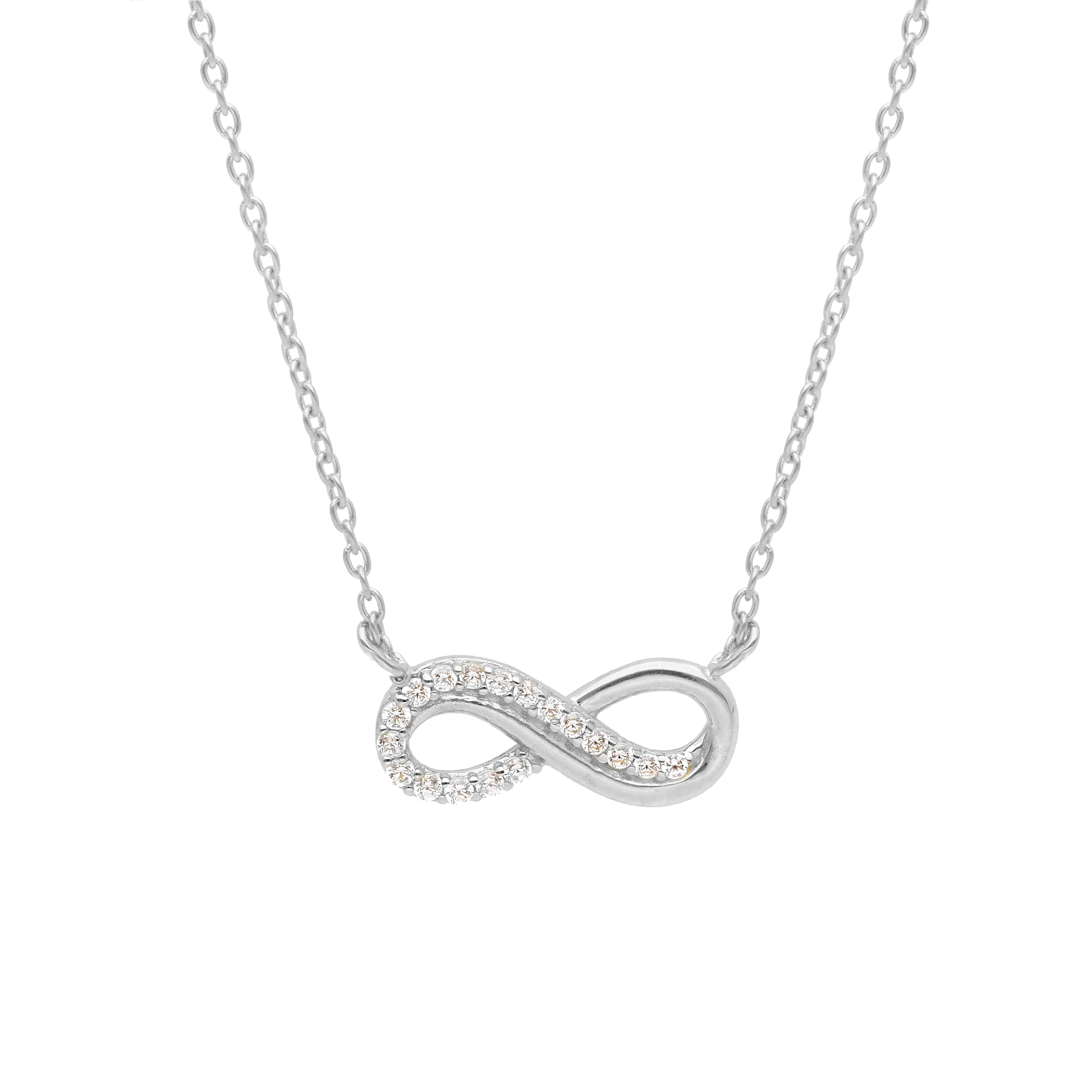 White gold infinity symbol necklace k9 with white zircon