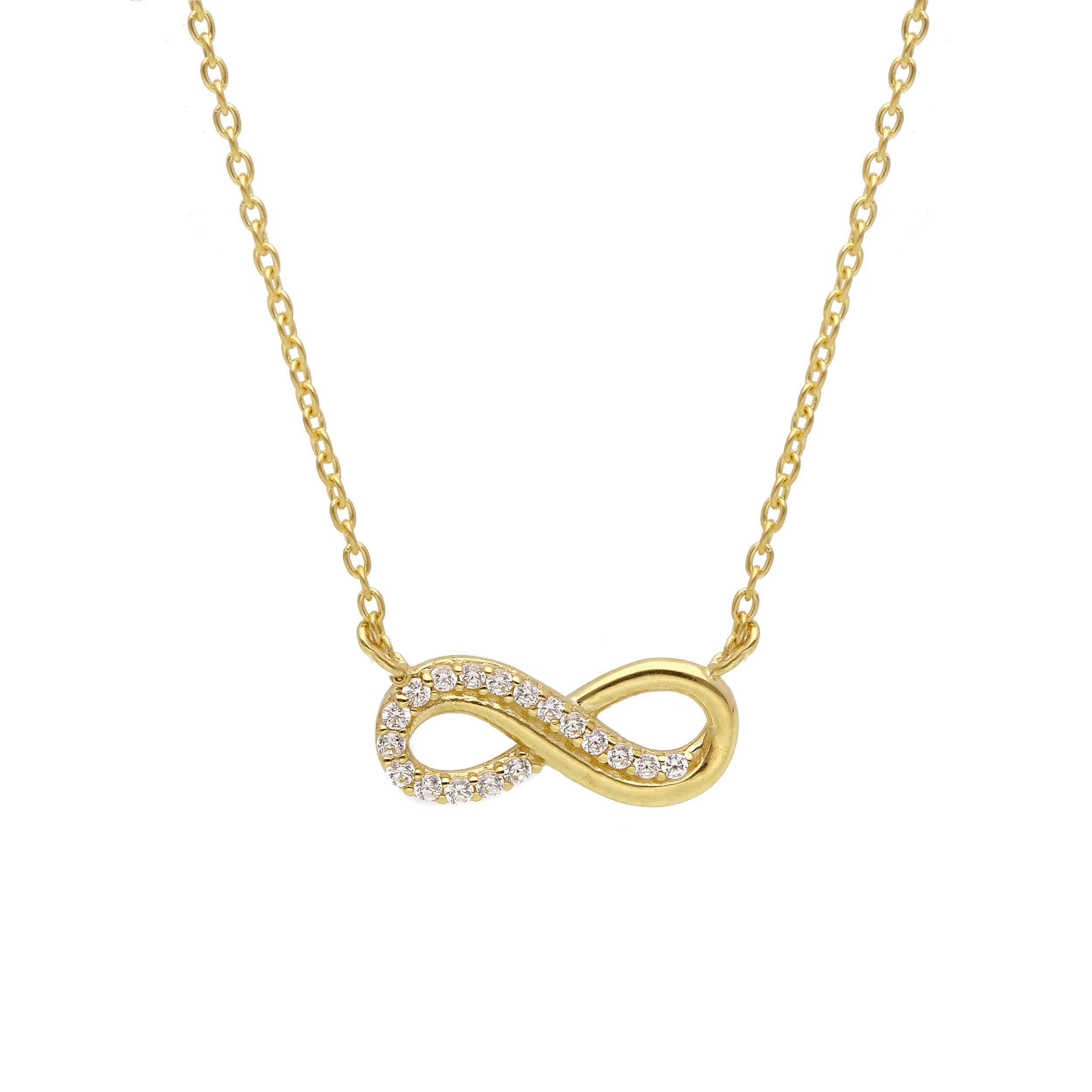 Golden infinity symbol necklace k9 with white zircon (code S218520)