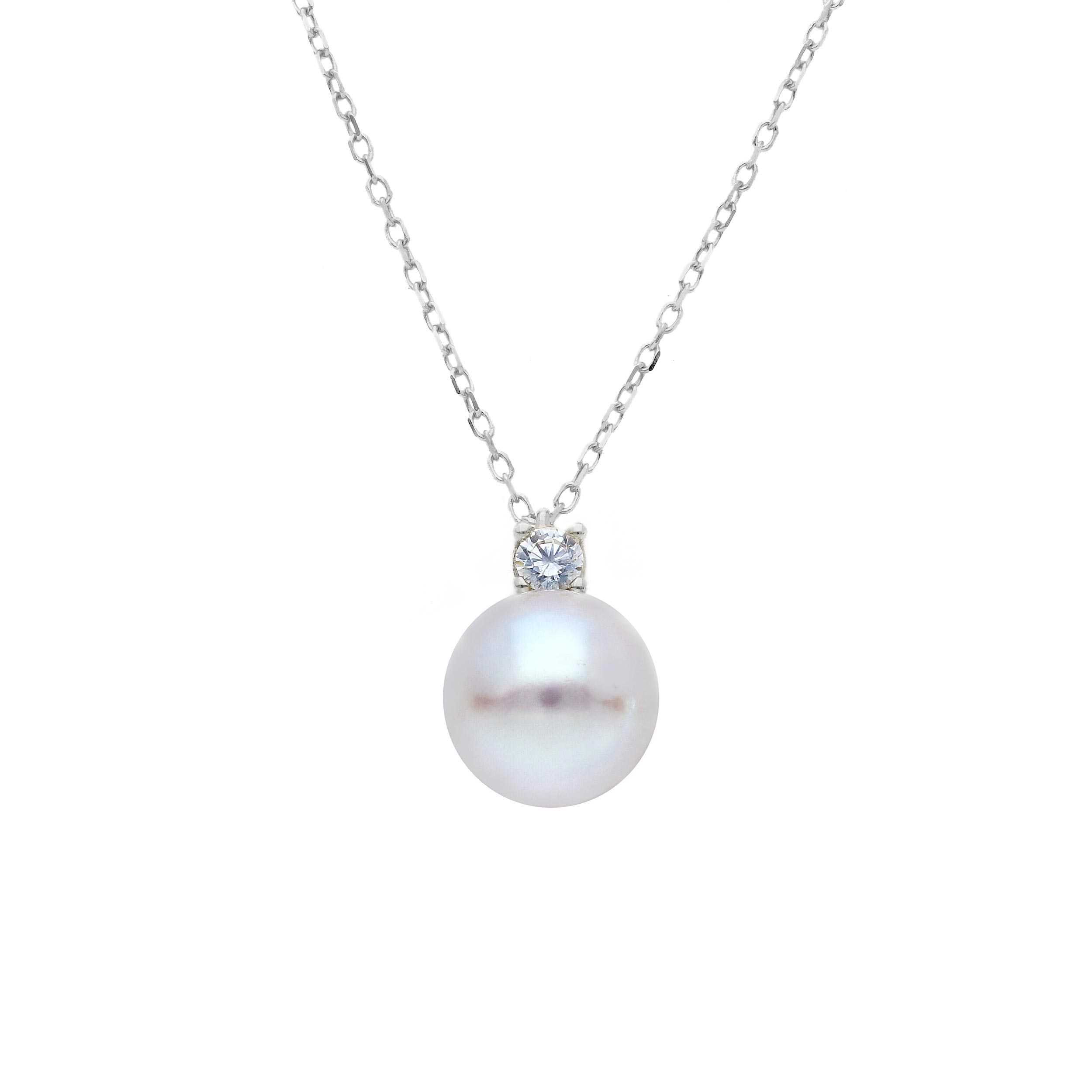 Λευκόχρυσο κολιέ κ14 με μαργαριτάρι και ενα ζιργκόν στην κορυφή ( code S264718)