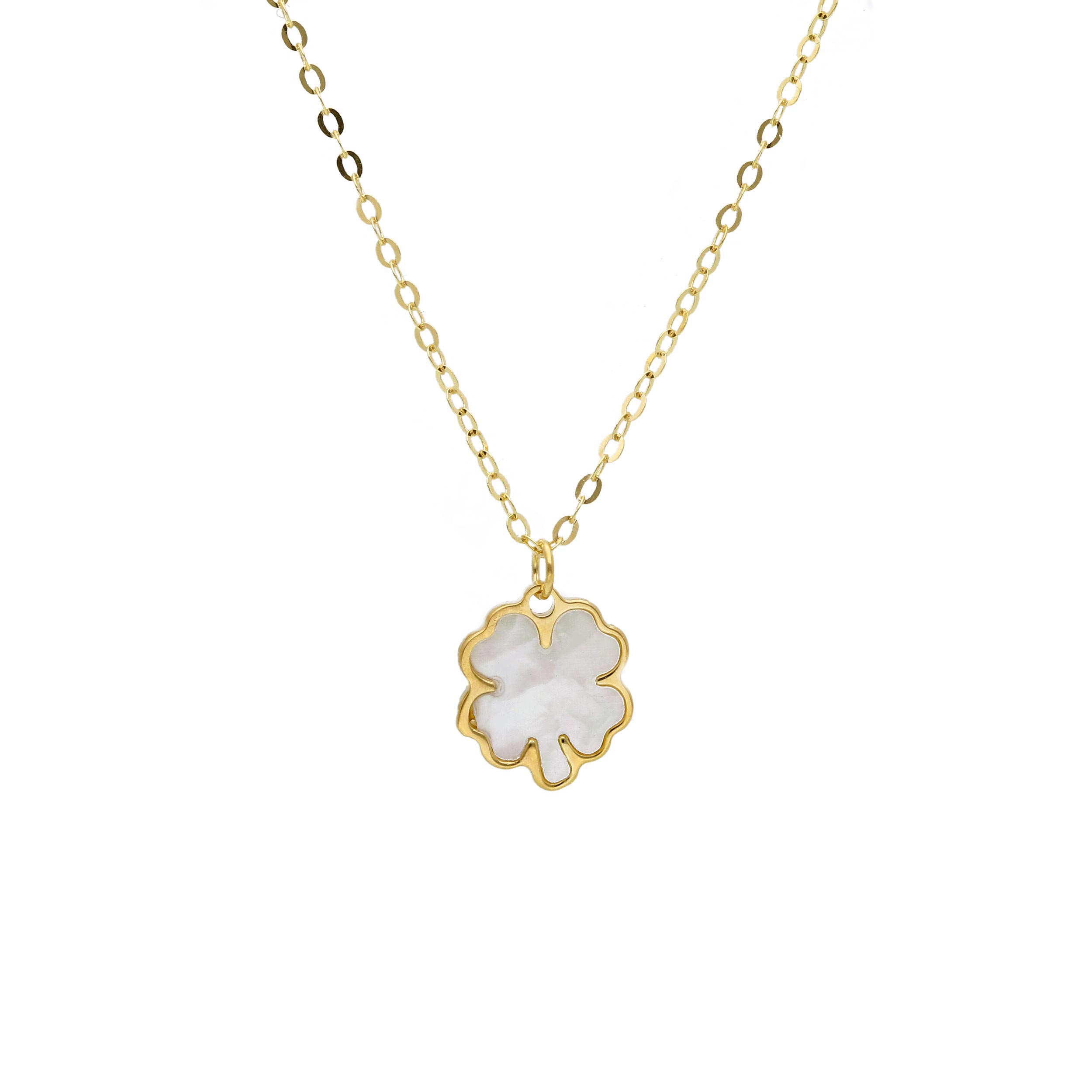 Yellow gold necklace four-leaf clover k9 with mother of pearls  (code S265523)