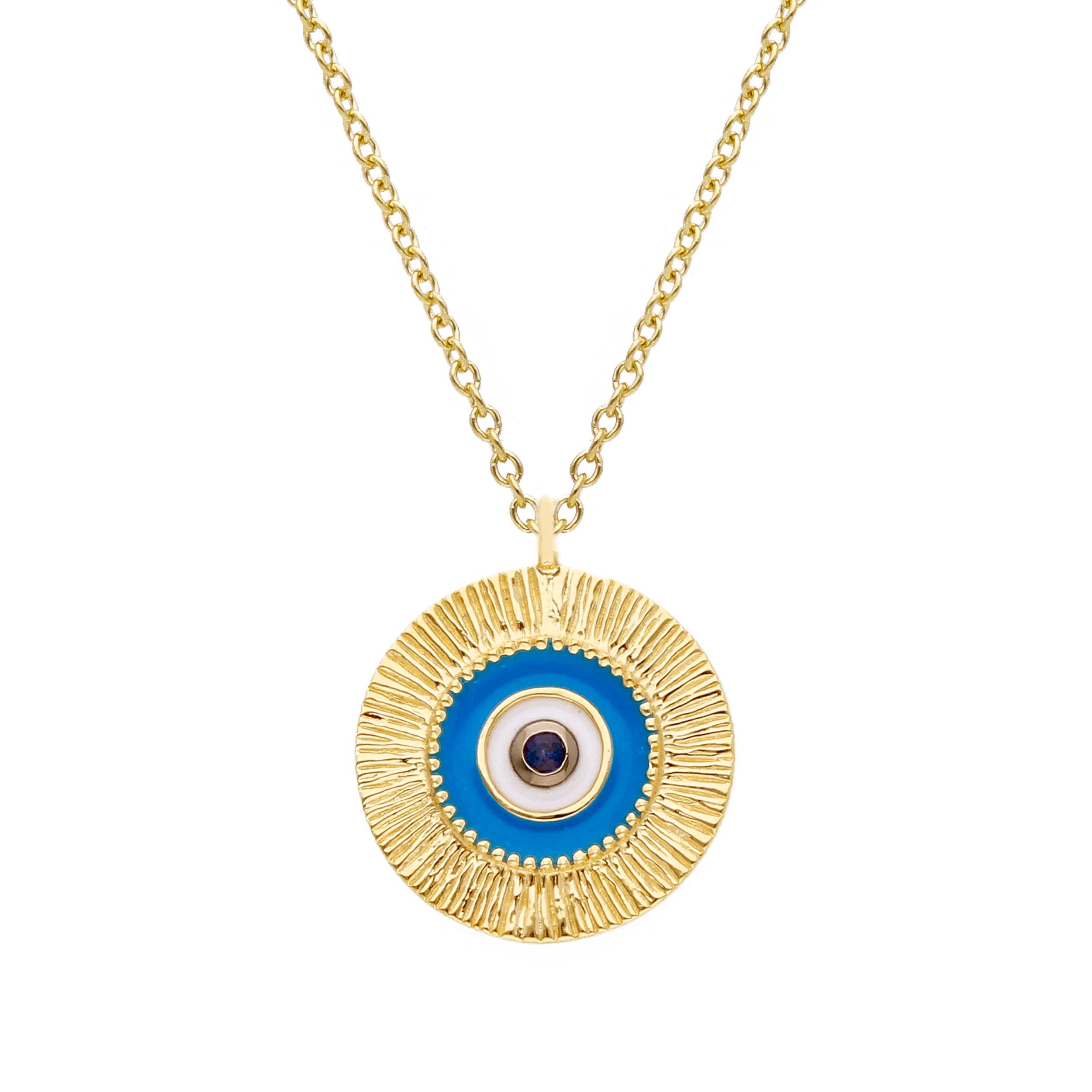 Χρυσό Κολιέ με Μάτι, Εφέ Ψάθας και Ζαφείρι 0.010ct