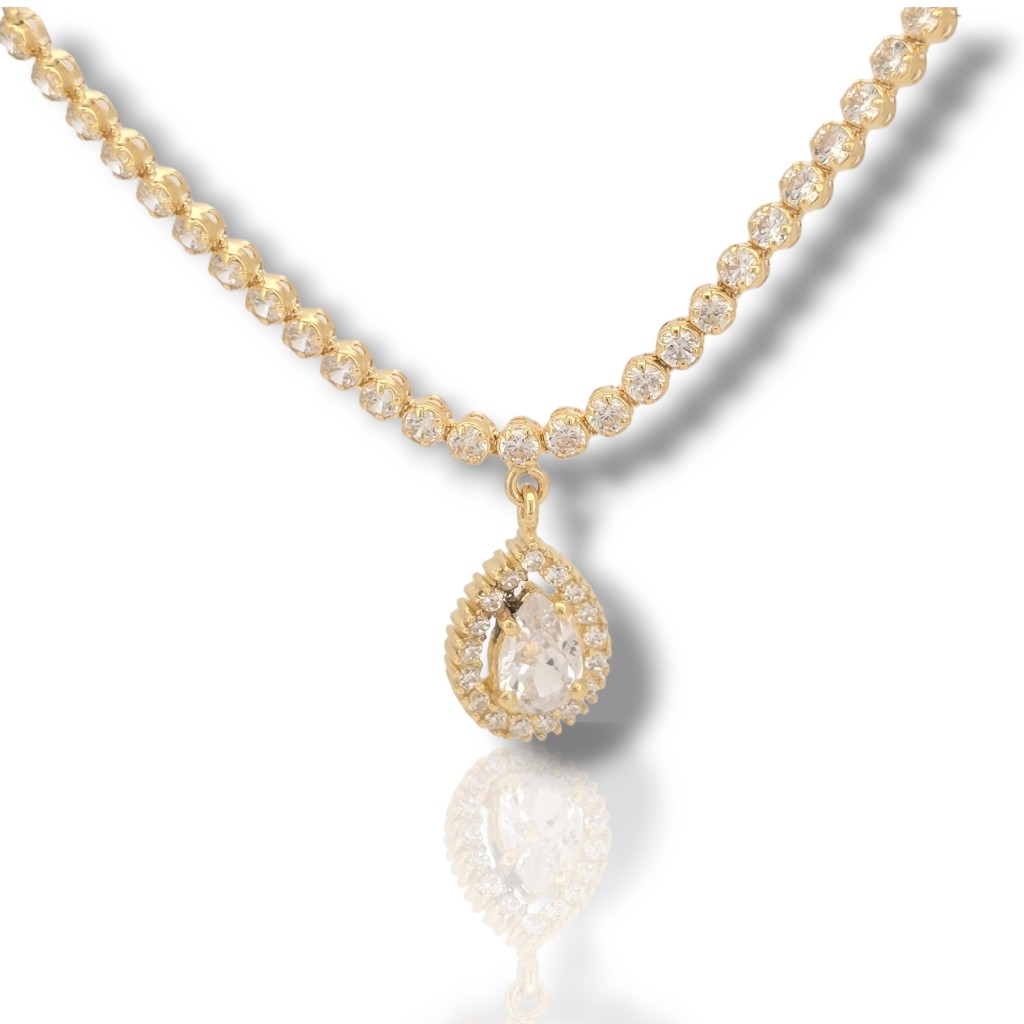 Gold necklace k14 with white zircon (code AL2820)