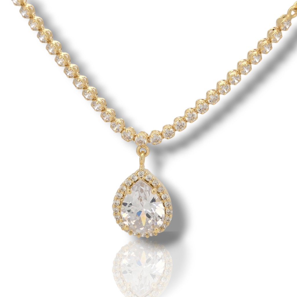 Gold necklace k14 with white zircon (code AL2821)