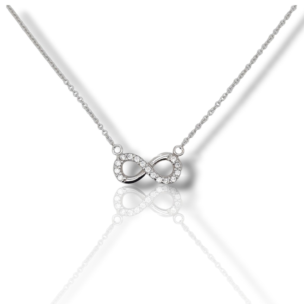 White gold infinity symbol necklace k14 with white zircon (code N2534)