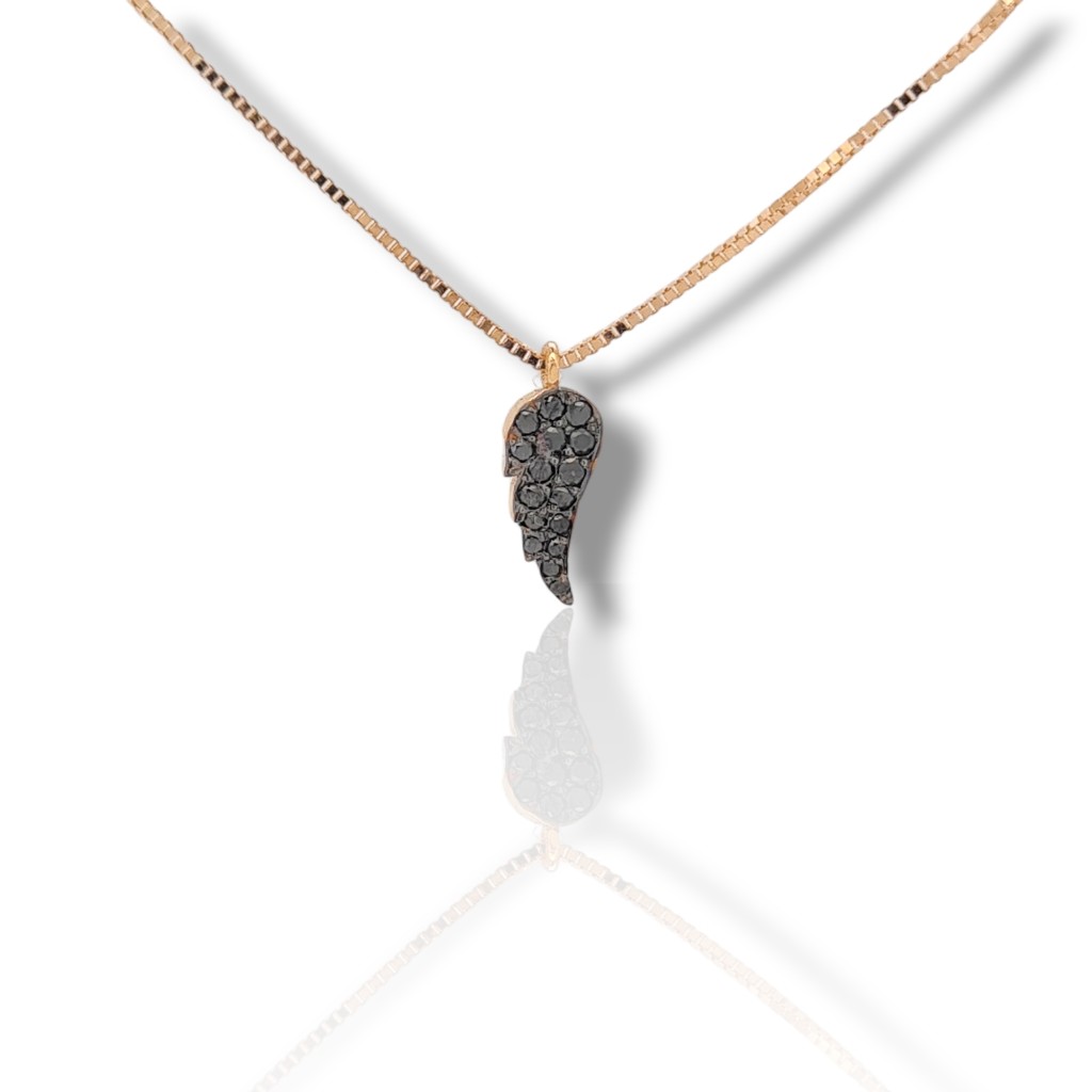 Piuma in oro rosa K18 con diamanti neri (code T2703)