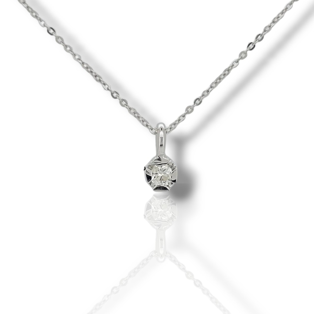 White gold single stone necklace k18 with diamond (code T2853)