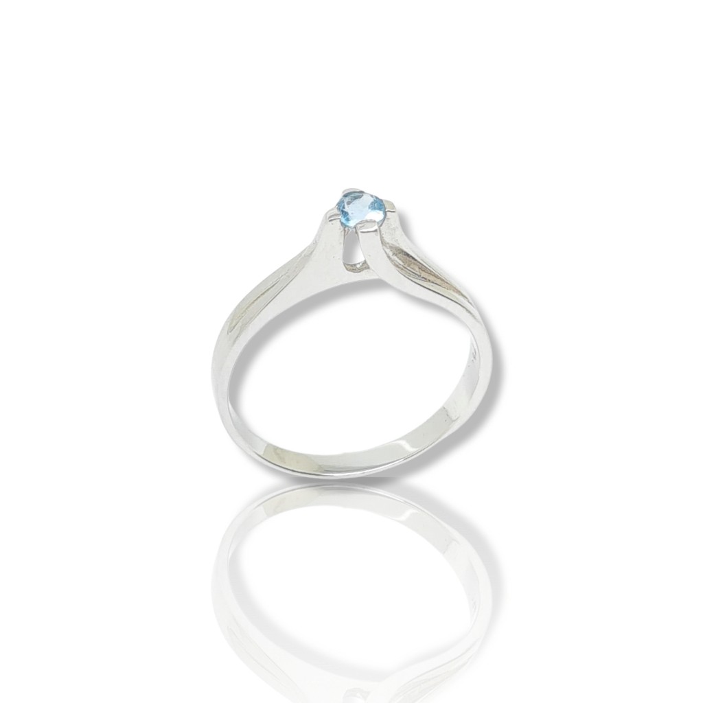 Μονόπετρο δαχτυλίδι απο λευκόχρυσο κ18 με  blue topaz (code T1993)