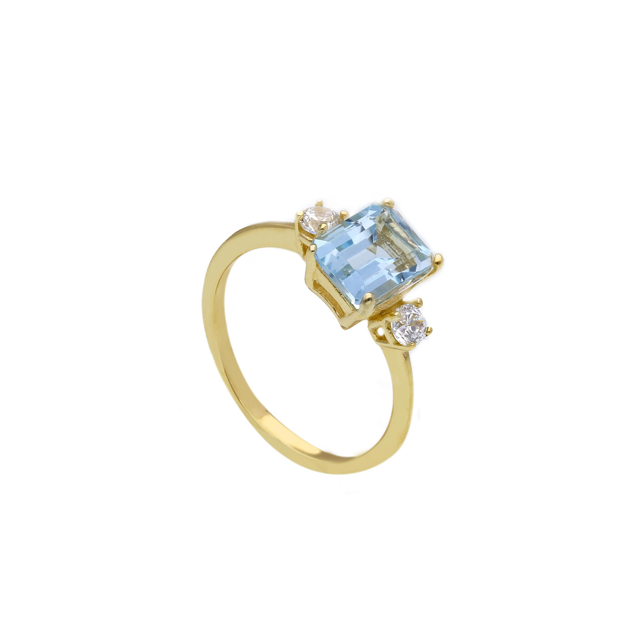 Single stone yellow gold ring k14 with nailed zirgons (code S269431)