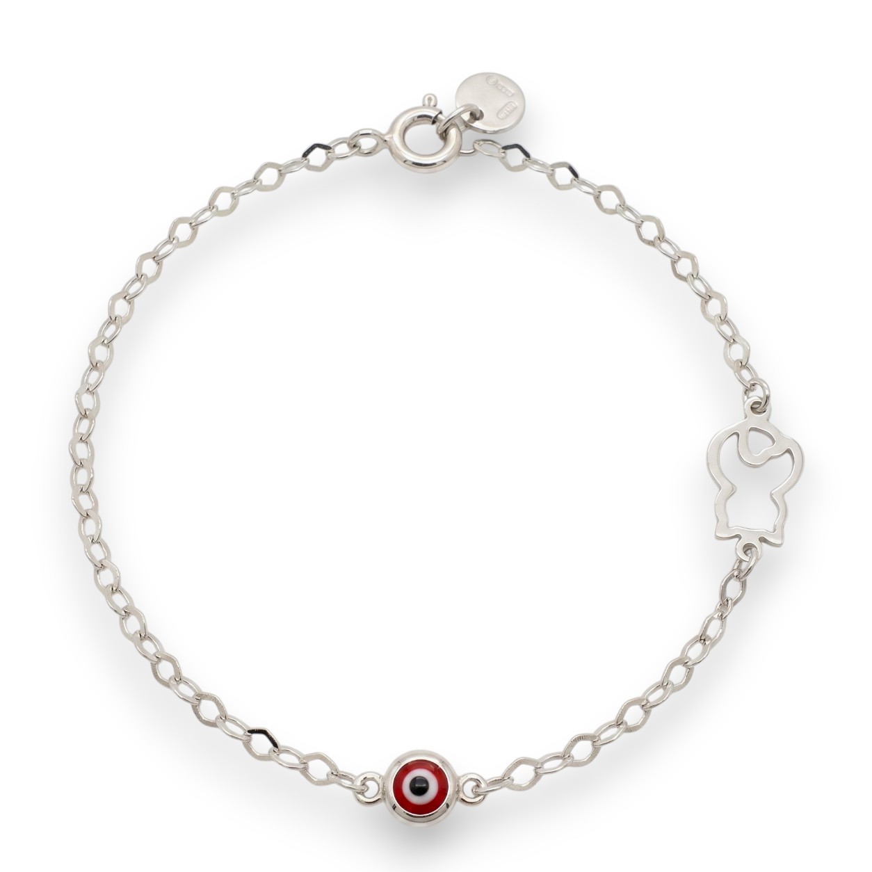 White gold bracelet k9 with a cat & an evil eye (code AL2149)
