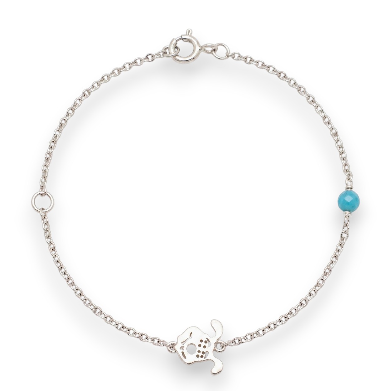 White gold bracelet k9 with a dog & an evil eye (code AL2153)