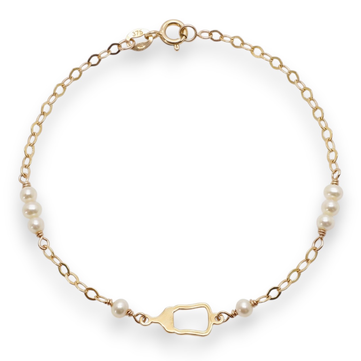 Yellow gold bracelet k9 with baby bottle & pearls (code AL2161)