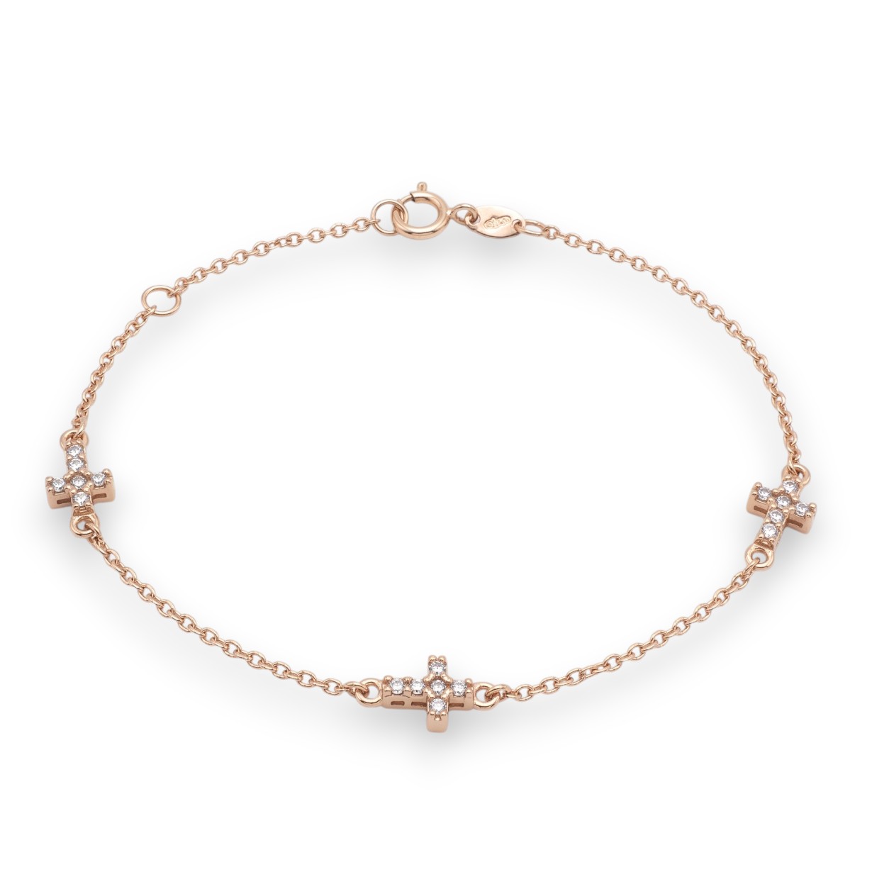 Bracciale in oro rosa k9 con tre corci e zirconi cubici (code AL2171)