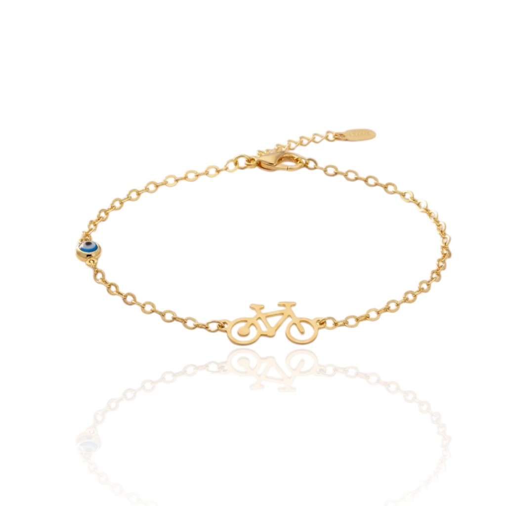 Bracciale in oro giallo k9 con bicicletta e occhio Greco  (code AL2362)
