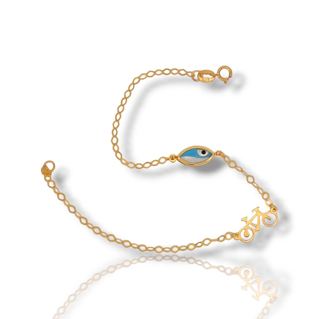 Bracciale in oro giallo k9 con bicicletta e occhio Greco  (code )
