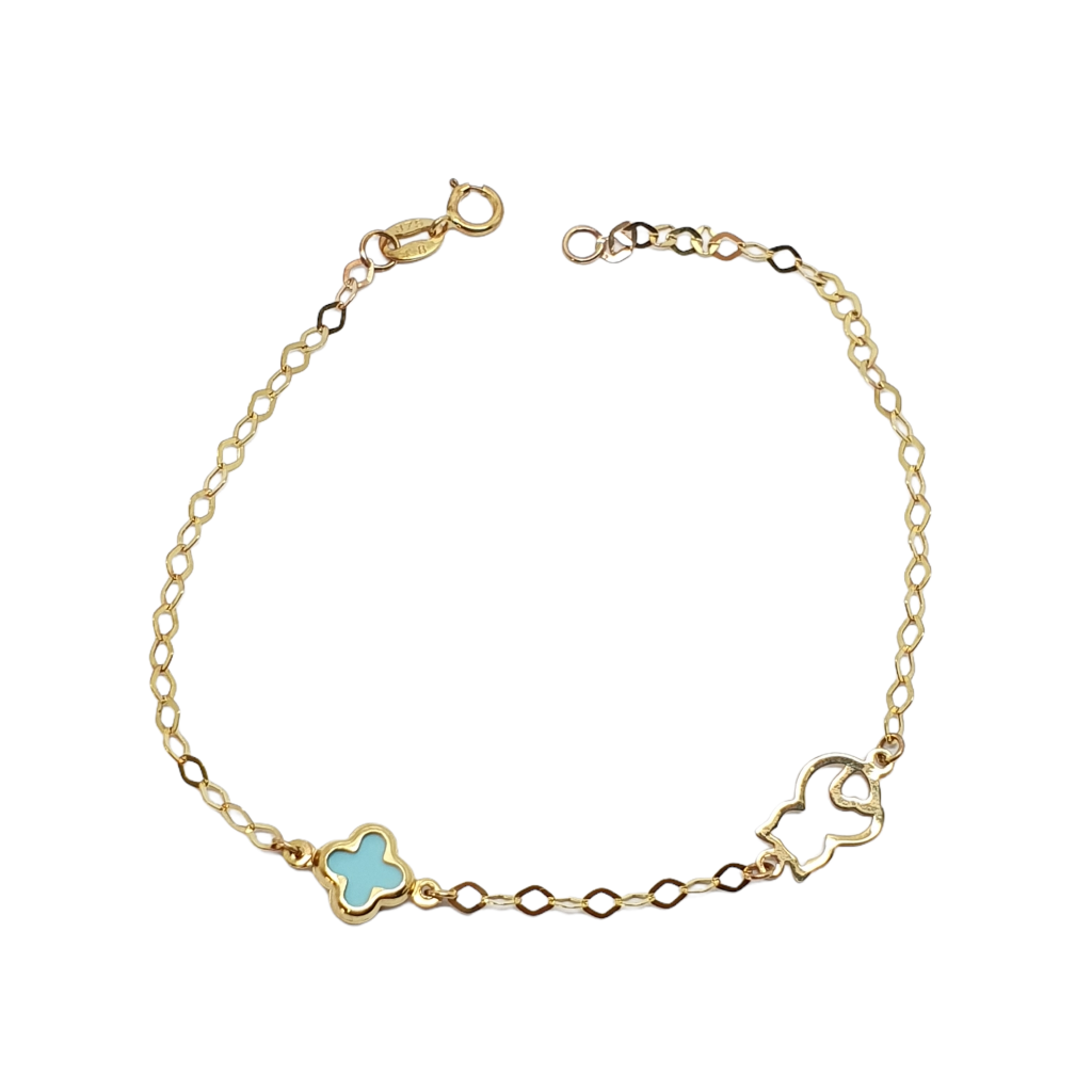 Yellow gold bracelet k9 with a cat & a cross (code AL2160)