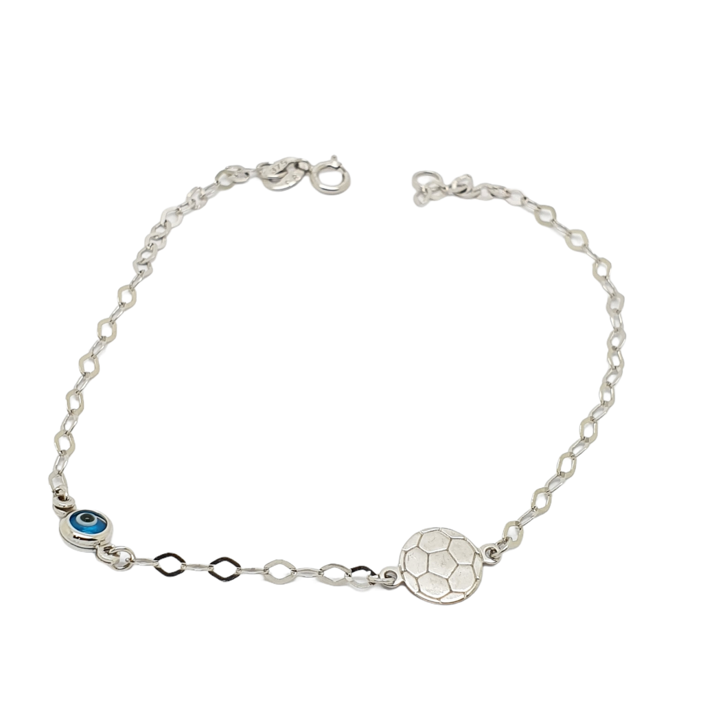 Bracciale in oro bianco k9 con Palla e Occhio Greco (code AL2148)