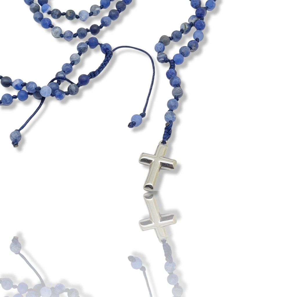 Rosary necklace with sodalite and steel cross(code KT2314)