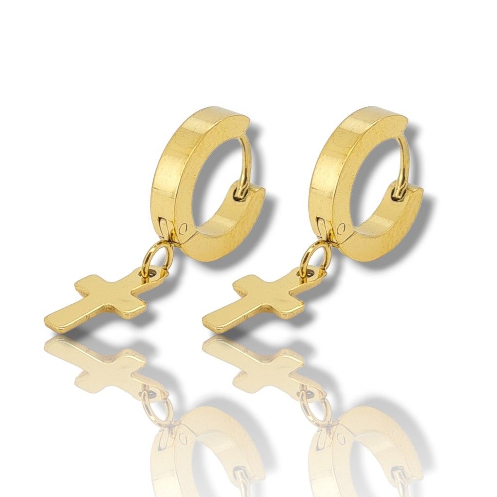 Ατσάλινα σκουλαρίκια επιχρυσωμένα με σταυρό (code M2546)