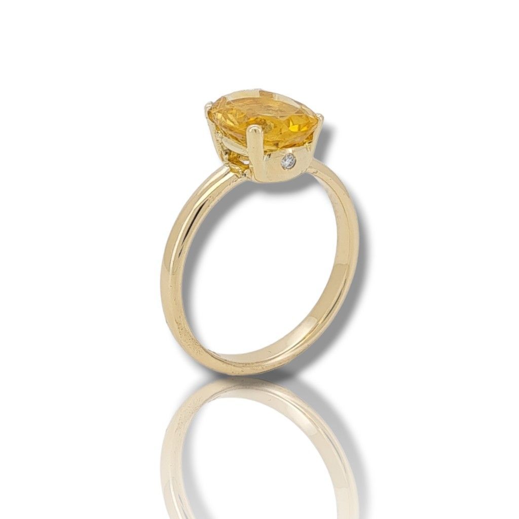 Yellow gold k14 ring with Citrine and Diamonds (code H2607)